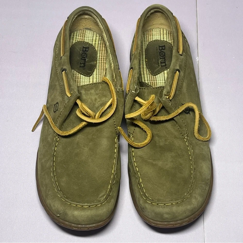 Born Naturals 9 1/2 Men's Lace Up Loafer Outdoor Sole Shoes Olive Green Brown